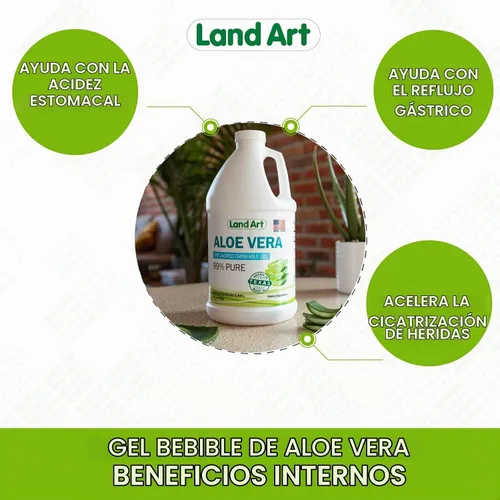 Vista 4 de Land Art Pure Aloe Vera Gel Bebible Sin Sabor 64 fl oz + Clorofila Líquida Sabor Menta 16 fl oz