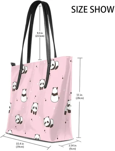 Vista 2 de Bolso de hombro para mujer bolso de cuero para comprador bolso grande para trabajo lindo diseño de panda de dibujos animados bolso casual Colorido