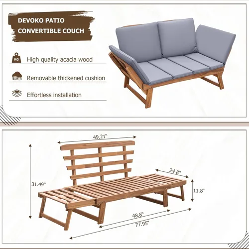 Vista 2 de Devoko Sofá al aire libre de madera de acacia Sofá al aire libre Muebles de Gris