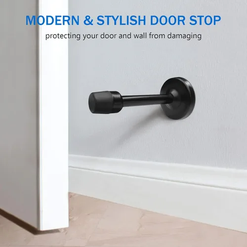 Vista 2 de Tope de puerta, tope de puerta de montaje en pared de 4 pulgadas con punta de goma amortiguadora de sonido, tope de puerta rígido sólido, acero Negro