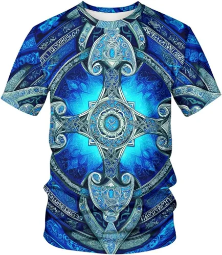 Vista 34 de GLUDEAR Camiseta Vikings para hombre, novedad con estampado 3D de mitología nórdica Aurora Galaxy Life Tree