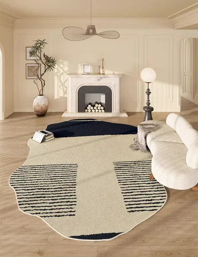 Vista 11 de Alfombra moderna abstracta de forma irregular negra para sala de estar, dormitorio, comedor, alfombra grande Art Deco de 2 x 3 pulgadas, suave