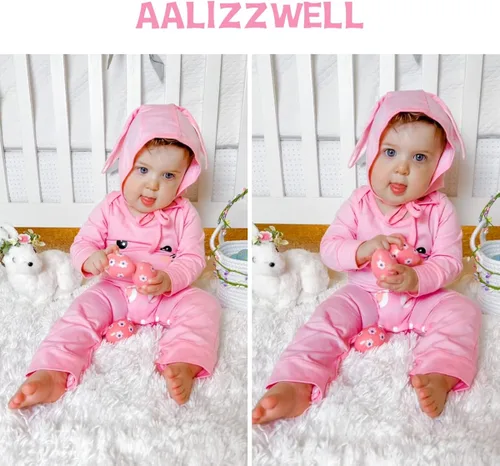 Vista 3 de Aalizzwell Mameluco de Pascua para bebés y niñas con sombrero de oreja de conejo