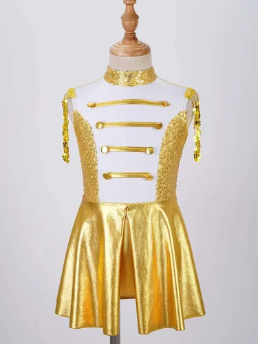 Vista 3 de JEEYJOO Disfraz de Majorette para niñas tambor banda de marcha uniforme leotardo elegante para actuar