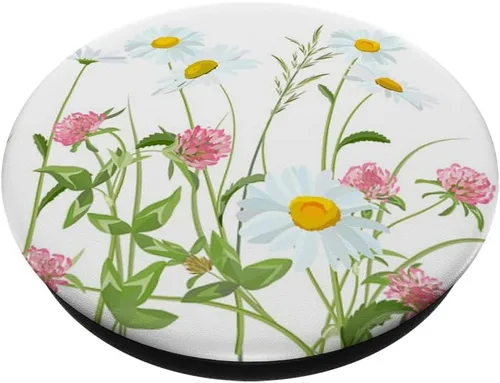 Vista 2 de Soporte para teléfono celular con diseño de margaritas blancas, con rosas y flores, para teléfonos y tabletas