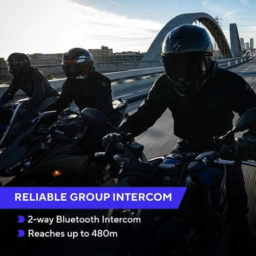 Vista 5 de EXOCOM LINK-1C Sistema de Comunicación y Comunicación de Casco de Motocicleta - Altavoces HD delgados de 40mm con intercomunicador Bluetooth +