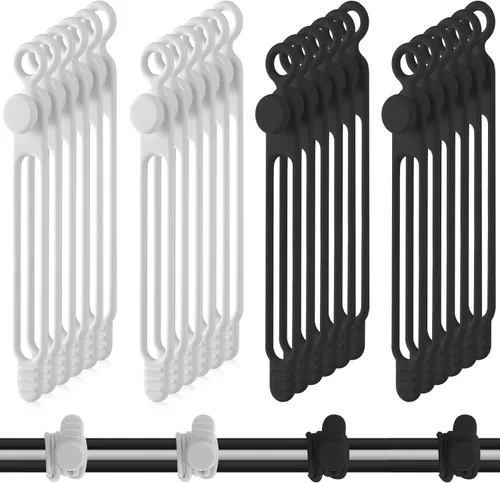 Vista 18 de Nuanchu 40 bridas de silicona reutilizables, correas ajustables, organizador de cables de carga multiusos para sujetar cables de carga