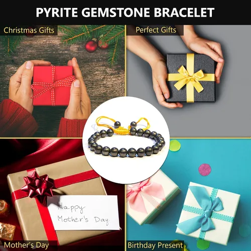 Vista 56 de Adjustable Crystal Bracelet – Gemstone Bead Bracelet with Adjustable Macrame String – Chic Gemstone Bracelet for Men and Women – 8mm Round Healing