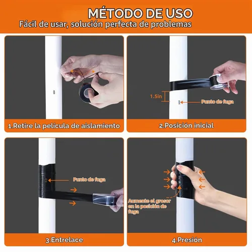 Vista 4 de Cinta de silicona autofusible para reparación de mangueras de fontanería, cinta impermeable de 10 pies Negro
