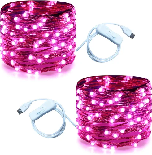 Vista 21 de RUICHEN Guirnalda de luces LED USB de 20 pies con interruptor de encendido/apagado, luces de alambre de cobre impermeables para dormitorio, pared