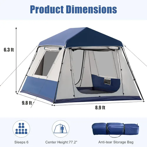 Vista 9 de YOLENY Instant Cabin Tent, 4-8 Person Quick Setup Family Camping Tent with Rainfly and Extended Canopy, Weather Resistant Tent with Mesh Windows and