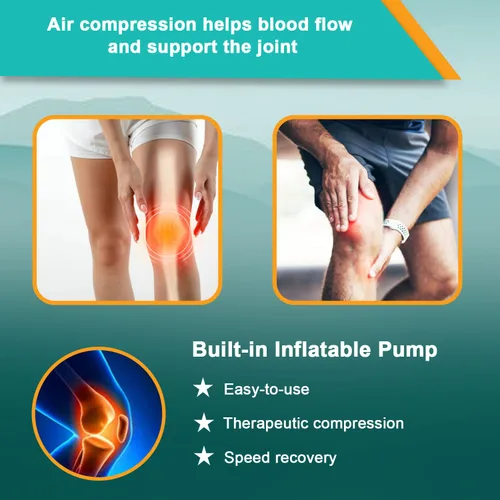 Vista 7 de Rodillera inflable con bomba integrada; rodillera de compresión – Soporte reutilizable con bomba de aire – para alivio del dolor de rodilla