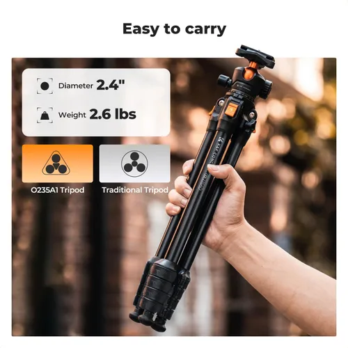 Vista 2 de K&F CONCEPT Trípode de viaje de aluminio de 63" para cámara con soporte para teléfono, trípode compacto ligero no reversible que pesa 2.6 lb, carga