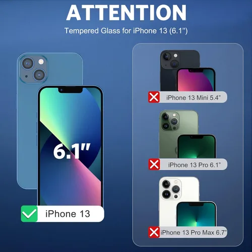 Vista 3 de OMOTON Protector de pantalla y protector de lente de cámara para iPhone 13 con ayuda de instalación de marco