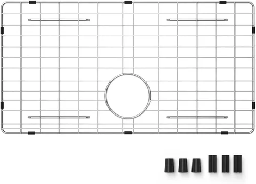 Vista 9 de Rejilla para fregadero de 18 x 12-1/2 pulgadas, drenaje centrado con radio de esquina de 1-1/2 pulgadas, material de acero inoxidable para fregadero