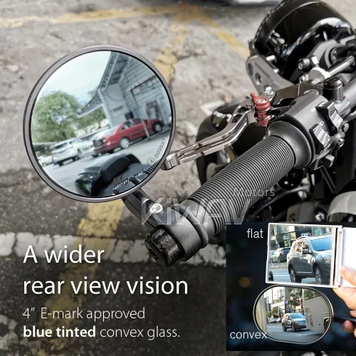 Vista 3 de KiWAV Espejos de extremo de barra de motocicleta Bob negro compatible con manillar roscado M6