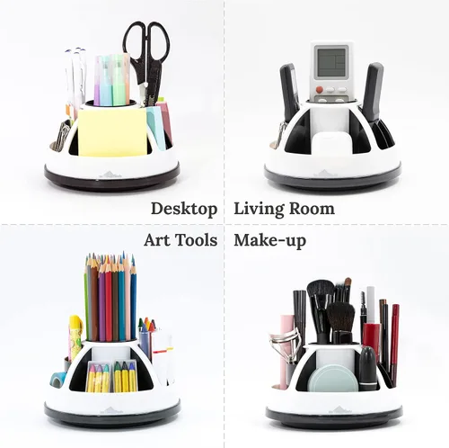 Vista 4 de myHomeBody Organizador de bolígrafos para escritorio, suministros de oficina, rotación de escritorio, compartimentos, redondo negro