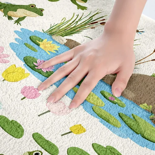 Vista 3 de Tapetes de baño de rana de dibujos animados para niños, decoración kawaii floral botánica, alfombras de baño para niños y adolescentes, ultra