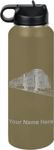 Vista 68 de LaserGram Botella de agua personalizada, tren de carga, acero inoxidable de doble pared aislada al vacío con popote superior, regalo grabado