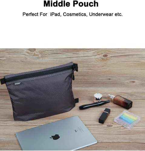 Vista 3 de GOX Paquete de 3 bolsas de aseo de viaje para hombres, organizador de equipaje de mano, bolsa con cremallera, bolsa portátil para cosméticos