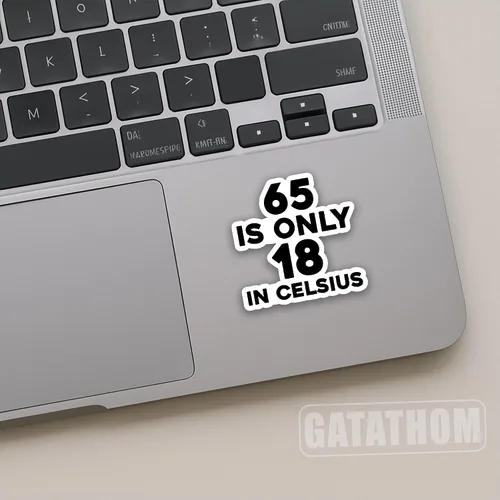 Vista 4 de Calcomanías divertidas de 65 cumpleaños – 65 es solo 18 pulgadas Celsius – Calcomanías de vinilo impermeables para botellas de agua, laptops