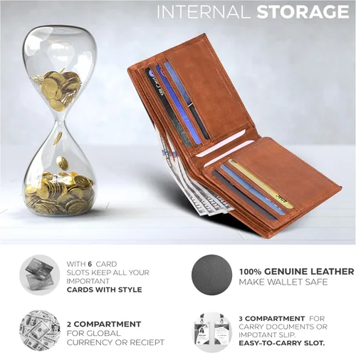 Vista 2 de Carteras RFID delgadas para hombres - Cartera de bolsillo frontal de piel genuina