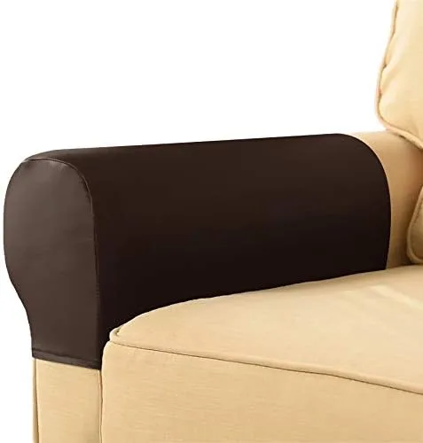 Vista 5 de EIVMAX Juego de 2 fundas elásticas impermeables de piel sintética para reposabrazos para sillas y sofás, fundas para sillón reclinable, Negro