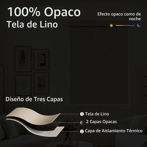 Vista 4 de Boolegon Persianas enrollables opacas para ventanas, de tela de lino, sin cordones, con cenefa de casete, aislamiento térmico, oscurecimiento