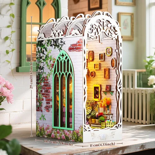 Vista 3 de Kit de rincón de libros, casa de muñecas de bricolaje, mini casa de muñecas, con luces LED, kit de modelo de habitación para más de 14 adolescentes