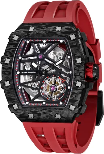Vista 13 de Tsar Bomba Men's Automatic Watch Tonneau Luxury Skeleton Watch for Men Mechanical 50M Waterproof Wristwatch Gift for Men 08tc-whi