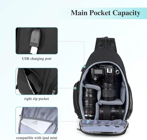 Vista 4 de BAIGIO Mochila para cámara pequeña para fotógrafos, resistente al agua, bolsa cruzada para cámara, mochila de viaje Caemra para cámara DSLR SLR sin