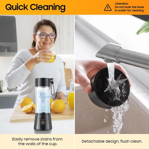 Vista 7 de Licuadora portátil inalámbrica de tamaño personal – Licuadora sin BAP para hacer batidos y batidos, taza de jugo de 12 onzas con 6 cuchillas, se