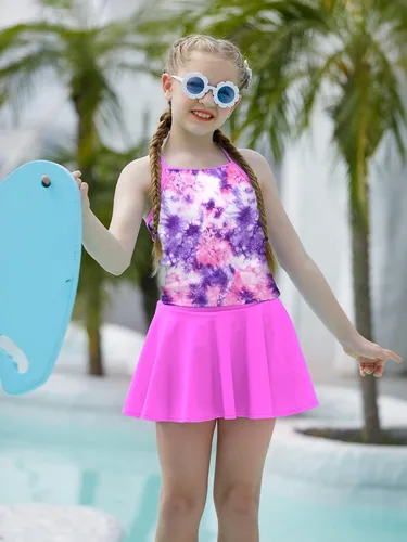Vista 3 de Traje de baño tankini de dos piezas para niñas con correa ajustable de 3 a 14 años