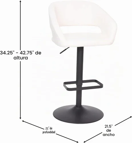 Vista 2 de Taylor + Logan Jenna - Taburete giratorio ajustable de 360 grados con base negra en vinilo blanco Vinilo blanco/marco negro