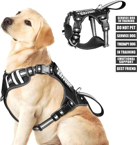 Vista 26 de Arnés para perro de servicio WINSEE sin tirones con 7 parches para perros, arnés reflectante para mascotas con asa acolchada y duradera