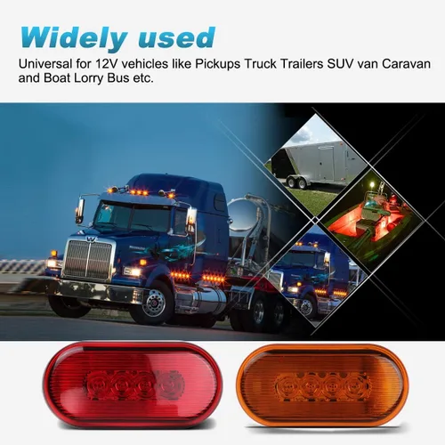 Vista 6 de Partsam 2 luces LED ámbar + 2 rojas de 12V, 10 cm x 5 cm, luz indicadora lateral ovalada para camiones, montaje en superficie, 10 diodos, luces LED
