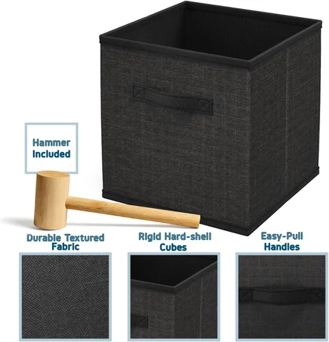 Vista 5 de Estante organizador de almacenamiento de tela de 6 cubos para dormitorio, sala de juegos y más, estantes resistentes para cubos de bricolaje en negro