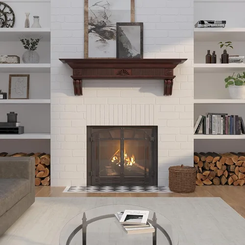 Vista 2 de Pearl Mantels ARYB6041670 - Estantería de madera con detalles elegantes, 60 pulgadas, color cereza envejecida