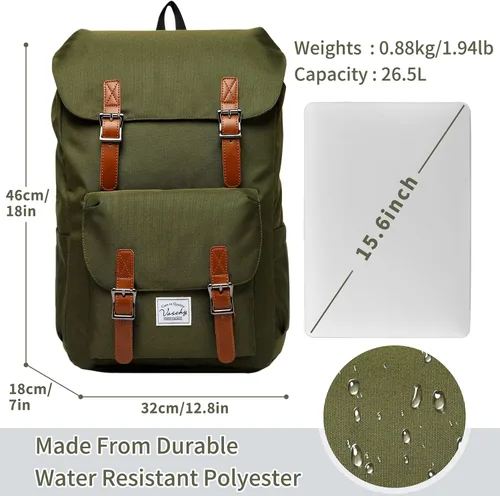 Vista 2 de Chase Chic Mochila para hombres y mujeres, mochila vintage unisex casual para viajes, universidad, trabajo, Verde, Classic