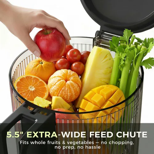 Vista 2 de Cold Press Juicer, 5.5inch Wide Feed Chute Slow Juicer Machine, Masticating Juicer for Whole Vegetables & Fruits, Black
