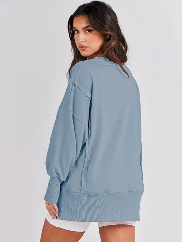 Vista 5 de ANRABESS Sudadera de gran tamaño para mujer, cuello redondo, manga larga, casual, con abertura, para otoño de 2024, ropa de preparación