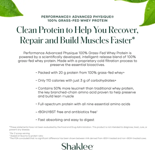 Vista 4 de Shaklee - Performance Advanced Physique 100% proteína de suero alimentada con pasto: fórmula de absorción rápida - 0.71 oz de proteína 110 calorías