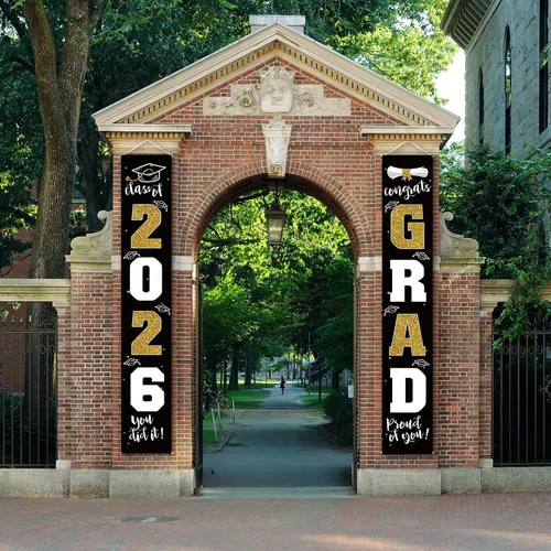 Vista 6 de Decoraciones de graduación 2026, cartel de porche negro dorado para clase de 2026, suministros de fiesta de graduados
