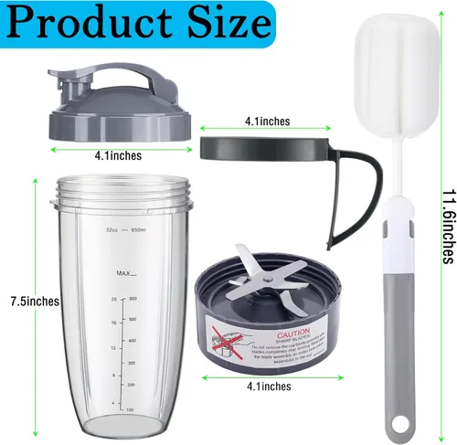 Vista 6 de Para nutribullet - Juego de tazas de licuadora y cuchilla, 32 onzas con 2 tapas abatibles para llevar y 1 mango de anillo de tapa, piezas