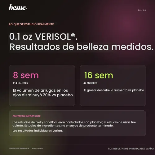 Vista 6 de BeMe Colágeno líquido Glow para mujer – VERISOL bovino, 30 paquetes