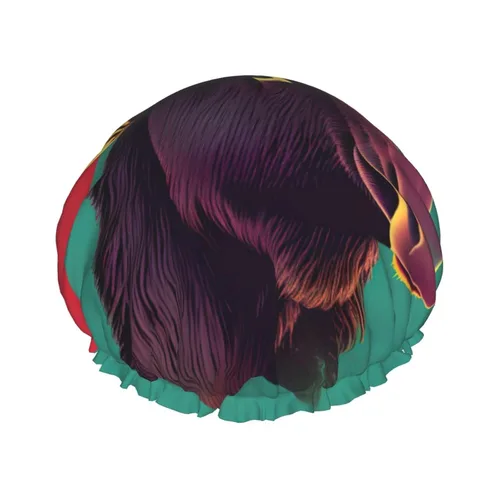Vista 23 de Gorro de ducha reutilizable con estampado de mansiones embrujadas negras para mujer, doble capa impermeable, gorro de baño de secado rápido