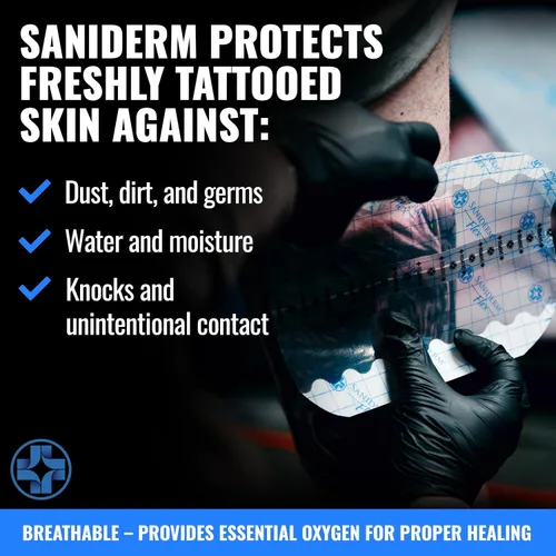 Vista 6 de Saniderm - Rollo de vendaje Flex Tattoo Aftercare - Envoltura de tatuaje ultra flexible, impermeable, estéril para una curación rápida y protección