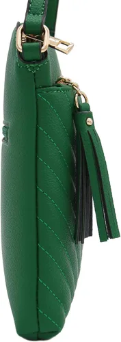 Vista 3 de Bandolera o bolsa mediana con patrón triangular, de estilo cruzado, acolchada y con borla