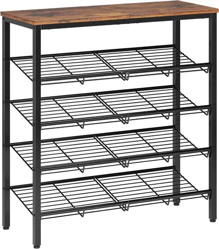 Vista 10 de Nunsino Zapatero para clóset, organizador de zapatos de 4 niveles para entrada, estante de zapatos con estantes de almacenamiento y parte superior