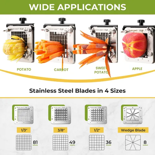 Vista 3 de Cortador de patatas fritas eléctrico de acero inoxidable profesional con 4 cuchillas para uso comercial, doméstico y pepinos, zanahorias, batatas